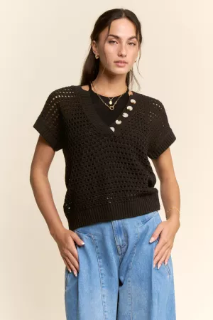 wholesale clothing droped shoulder knit short sleeve sweater top davi & dani