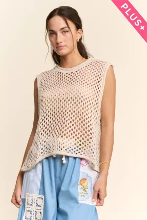 wholesale clothing plus fishnet open-knit crew neck sweater vest davi & dani