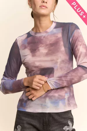 wholesale clothing plus mesh layering longsleeve top round neckline davi & dani