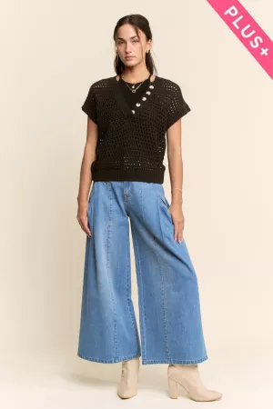 wholesale clothing plus droped shoulder short sleeve sweater top davi & dani