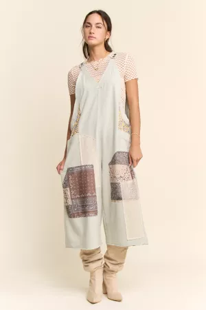 wholesale clothing cotton patchwork jumpsuit adjustable strap davi & dani