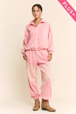 wholesale clothing plus lace and tape detail zipper front jacket davi & dani