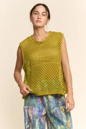 wholesale clothing fishnet open-knit crew neck sweater vest davi & dani