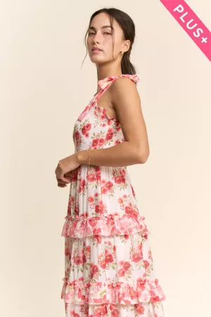 wholesale clothing plus garden floral ruffle shoulder midi dress davi & dani