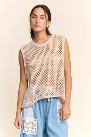 wholesale clothing fishnet open-knit crew neck sweater vest davi & dani