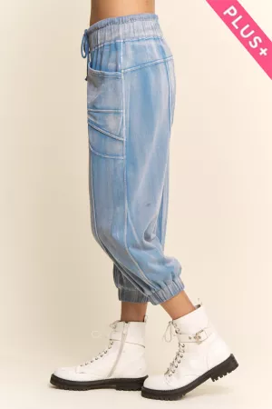 wholesale clothing plus garment washed seam detail jogger pants davi & dani
