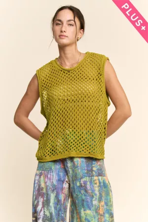wholesale clothing plus fishnet open-knit crew neck sweater vest davi & dani