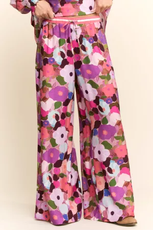 wholesale clothing floral print wide-leg pants with drawstring waist davi & dani