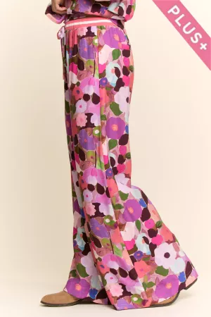 wholesale clothing plus floral print wide leg pants drawstring waist davi & dani