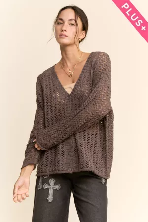 wholesale clothing plus open knit crochet button front sweater davi & dani