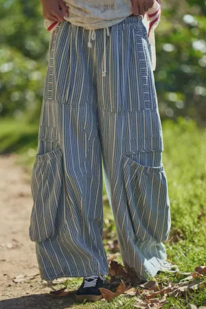 wholesale clothing striped denim drawstring parachute pants davi & dani