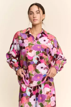 wholesale clothing floral print long sleeve button top davi & dani