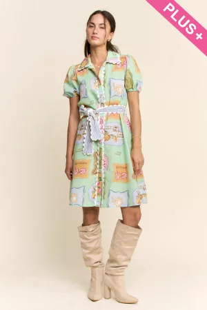 wholesale clothing plus printed linen ricrac trim shirt dress davi & dani