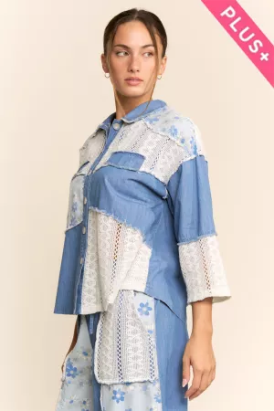 wholesale clothing floral lace patchwork denim button top davi & dani