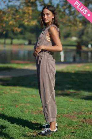 wholesale clothing plus washed lace trim hoodie jogger jumpsuit davi & dani