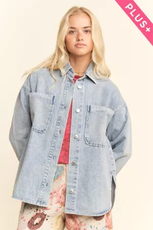 wholesale clothing plus oversized denim jacket front chest pockets davi & dani