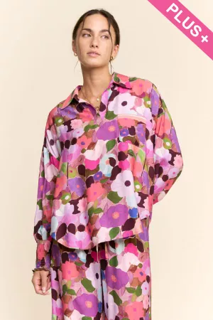 wholesale clothing plus floral print long sleeve button top davi & dani