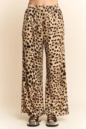 wholesale clothing waist string leopard printed straight long  pants davi & dani