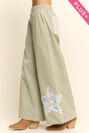 wholesale clothing plus lace patchwork star  elastic washed pants davi & dani