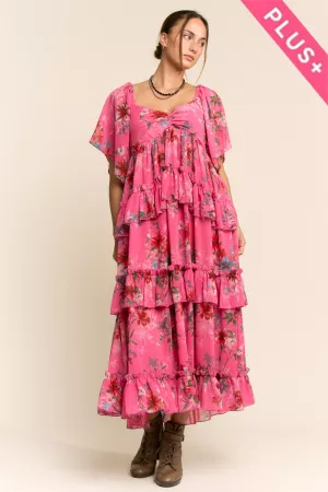 wholesale clothing plus flower printed chiffon maxi dress davi & dani
