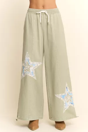 wholesale clothing lace patchwork star  elastic washed pants davi & dani