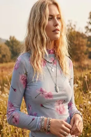 wholesale clothing floral mesh mock neck top davi & dani