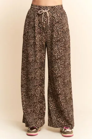 wholesale clothing waist string leopard printed straight long  pants davi & dani
