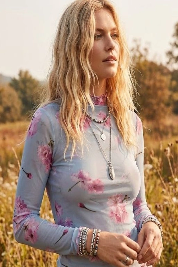 wholesale clothing plus floral mesh mock neck top davi & dani