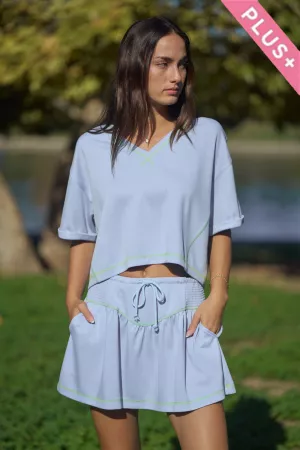 wholesale clothing plus soft knit v-neck crop top  shorts skort set davi & dani