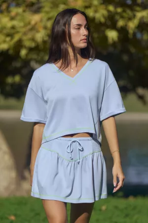 wholesale clothing soft knit v-neck crop top  shorts skort set davi & dani