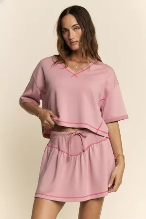 wholesale clothing soft knit v-neck crop top  shorts skort set davi & dani