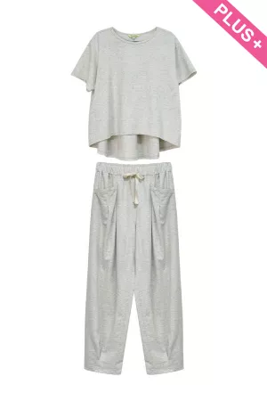 wholesale clothing plus  garment washed pleat short sleeve set davi & dani