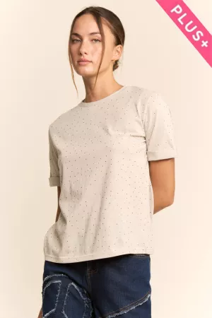 wholesale clothing plus rhinestone embellished relaxed crew neck tee davi & dani
