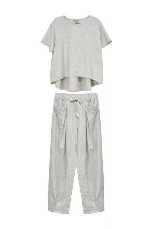 wholesale clothing garment washed short sleeve pleat top pants set davi & dani