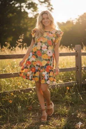 wholesale clothing ruffle sleeve floral dress davi & dani