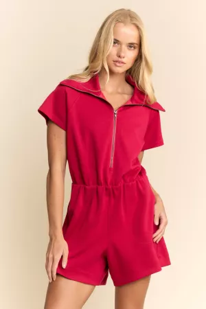 wholesale clothing short sleeve zip front collared casual romper davi & dani