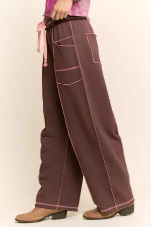 wholesale clothing wide leg drawstring seamed sweatpants davi & dani