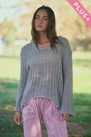 wholesale clothing plus open knit crochet v-neck pullover sweater davi & dani