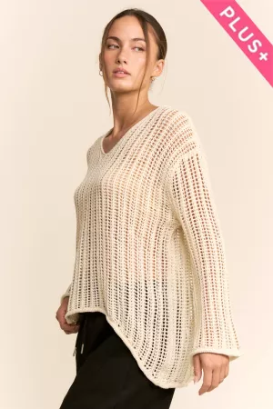 wholesale clothing plus open knit crochet v-neck pullover sweater davi & dani