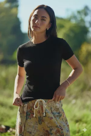 wholesale clothing short sleeve round neck dot lace mesh top davi & dani