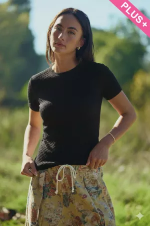 wholesale clothing plus short sleeve round neck dot lace mesh top davi & dani