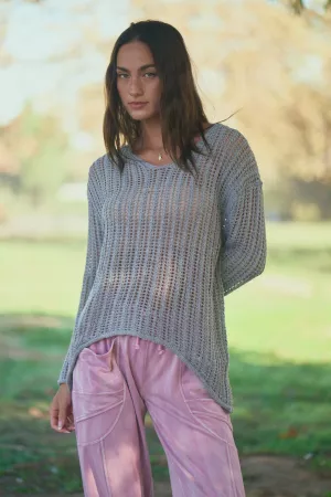 wholesale clothing open knit crochet v-neck pullover sweater davi & dani