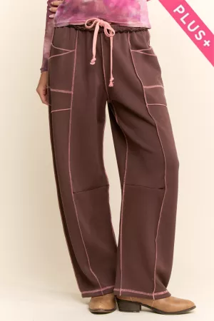 wholesale clothing plus wide leg drawstring seamed sweatpants davi & dani