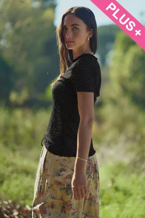 wholesale clothing plus short sleeve round neck dot lace mesh top davi & dani