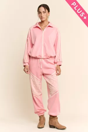 wholesale clothing plus lace and tape detail zipper front jacket davi & dani