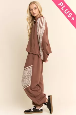 wholesale clothing plus lace and tape detail zipper front jacket davi & dani