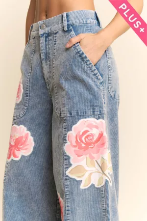 wholesale clothing plus washed corduroy vintage flower open pant davi & dani