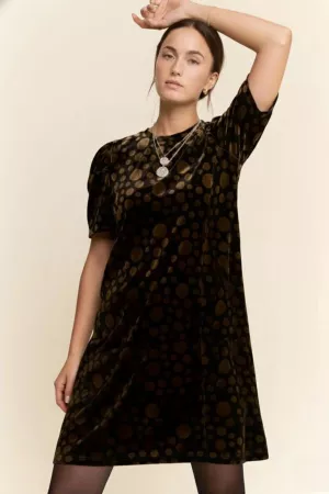 wholesale clothing polka dot velvet short sleeve top puffed sleeves davi & dani