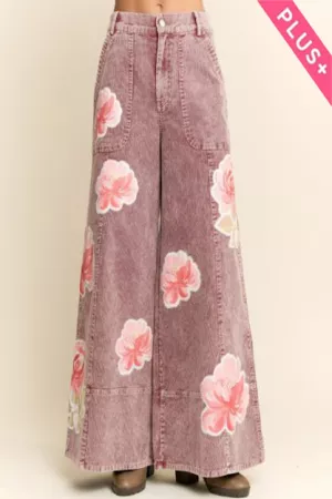 wholesale clothing plus washed corduroy vintage flower open pant davi & dani