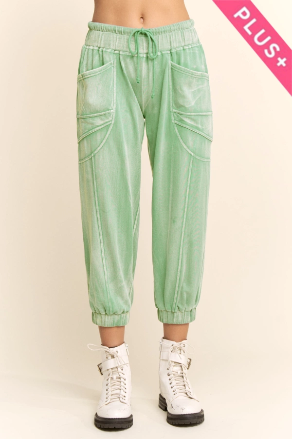 wholesale clothing plus garment washed seam detail jogger pants davi & dani